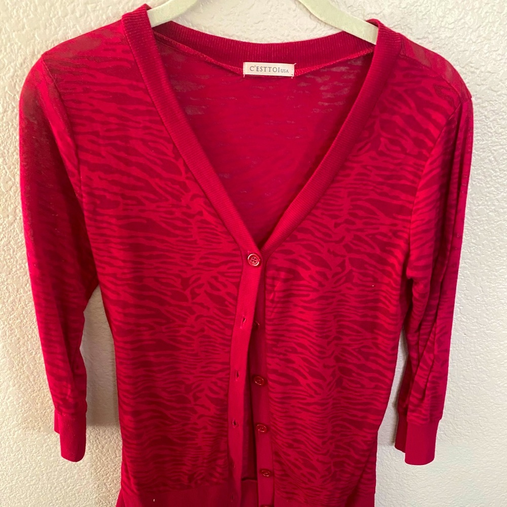Red/ Fuscia zebra print cardigan